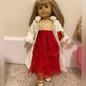Red and Gold Doll Dress with White Coat